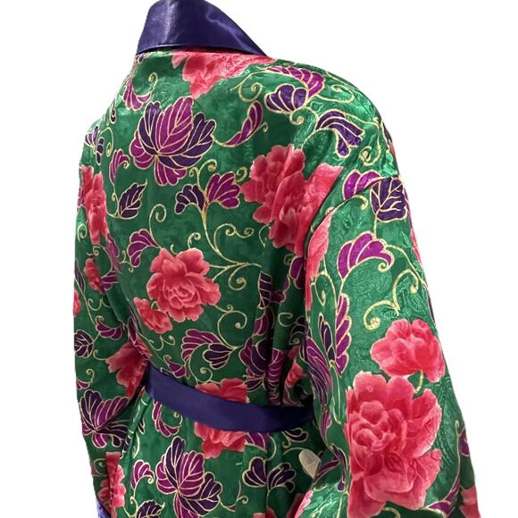 VTG Victoria's Secret Gold Label Robe M/L Floral Belted Green Pink Purple - Picture 13 of 16